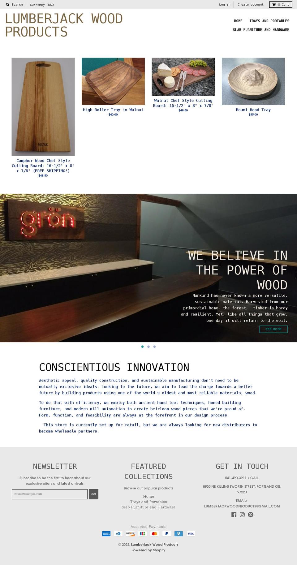 lumberjackwoodproductsllc.com shopify website screenshot