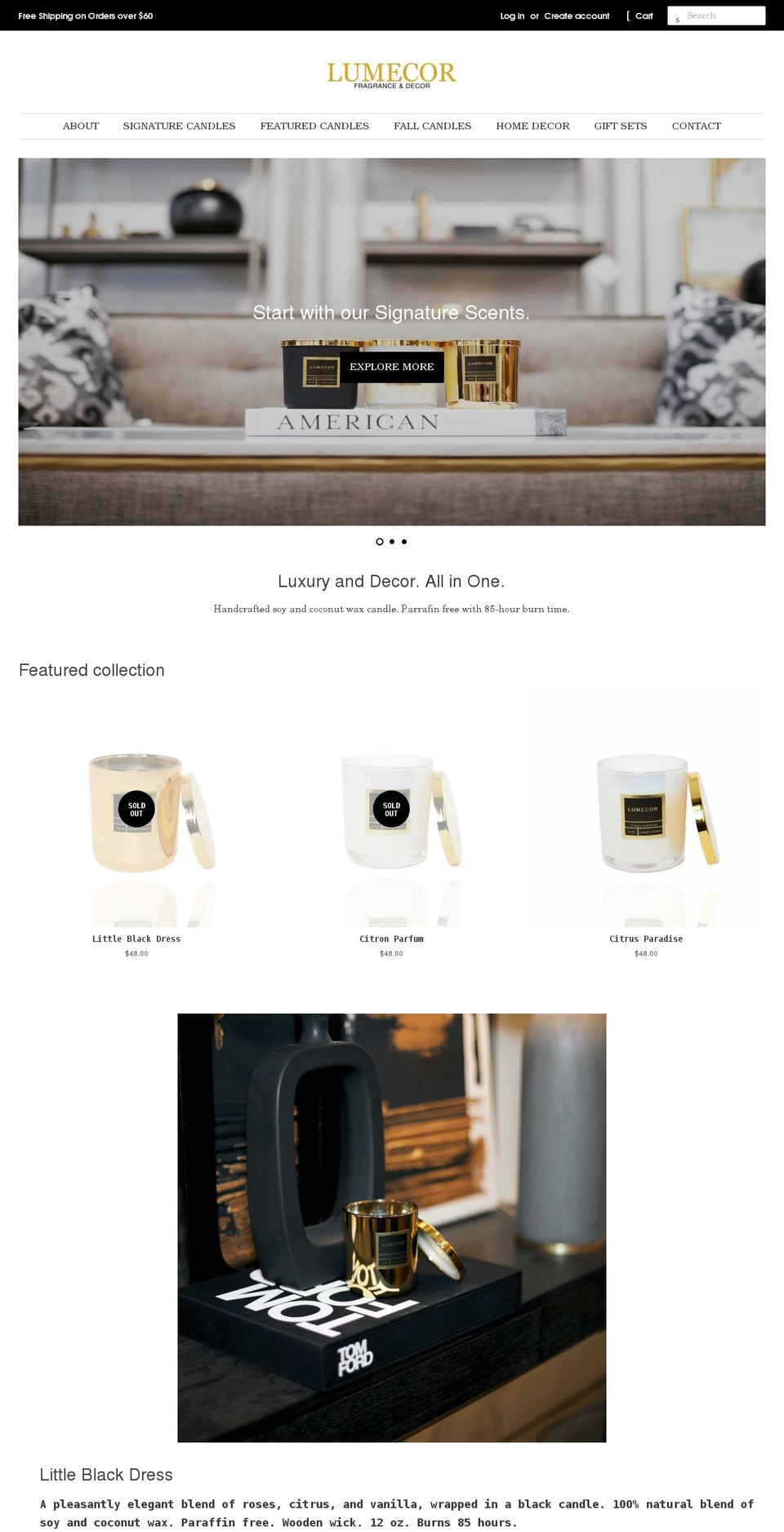 lumecorcandles.com shopify website screenshot