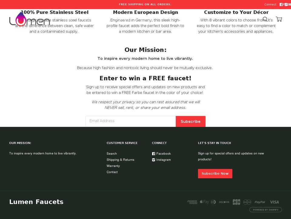 lumenfaucets.com — Shopify storefront screenshot