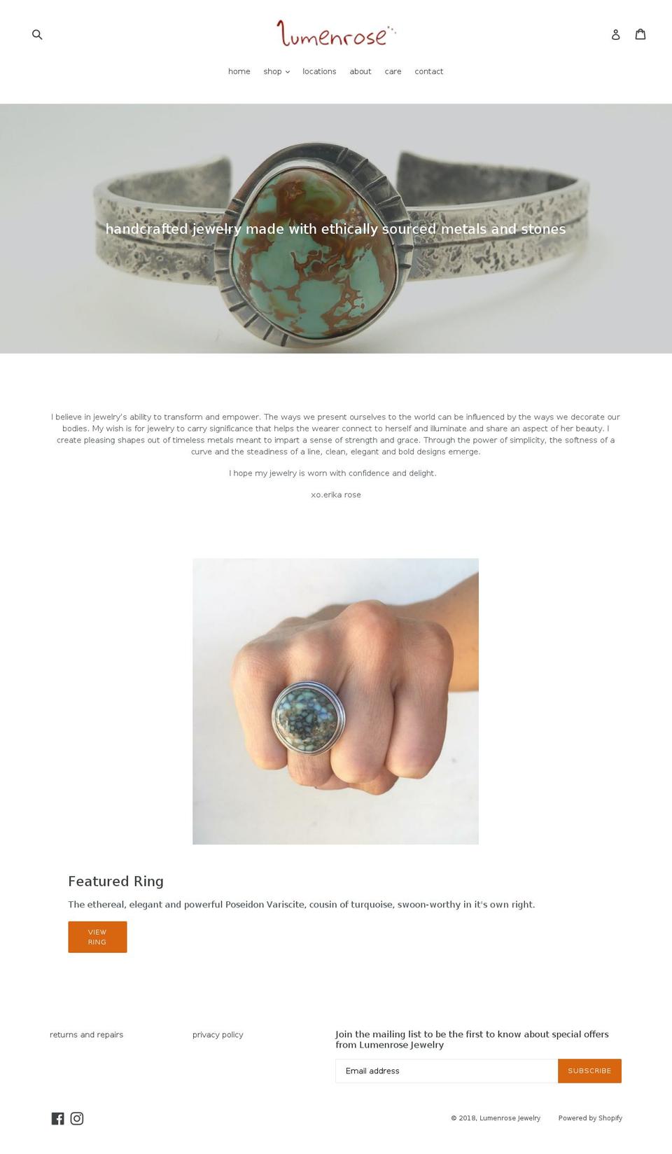 lumenrosejewelry.com shopify website screenshot