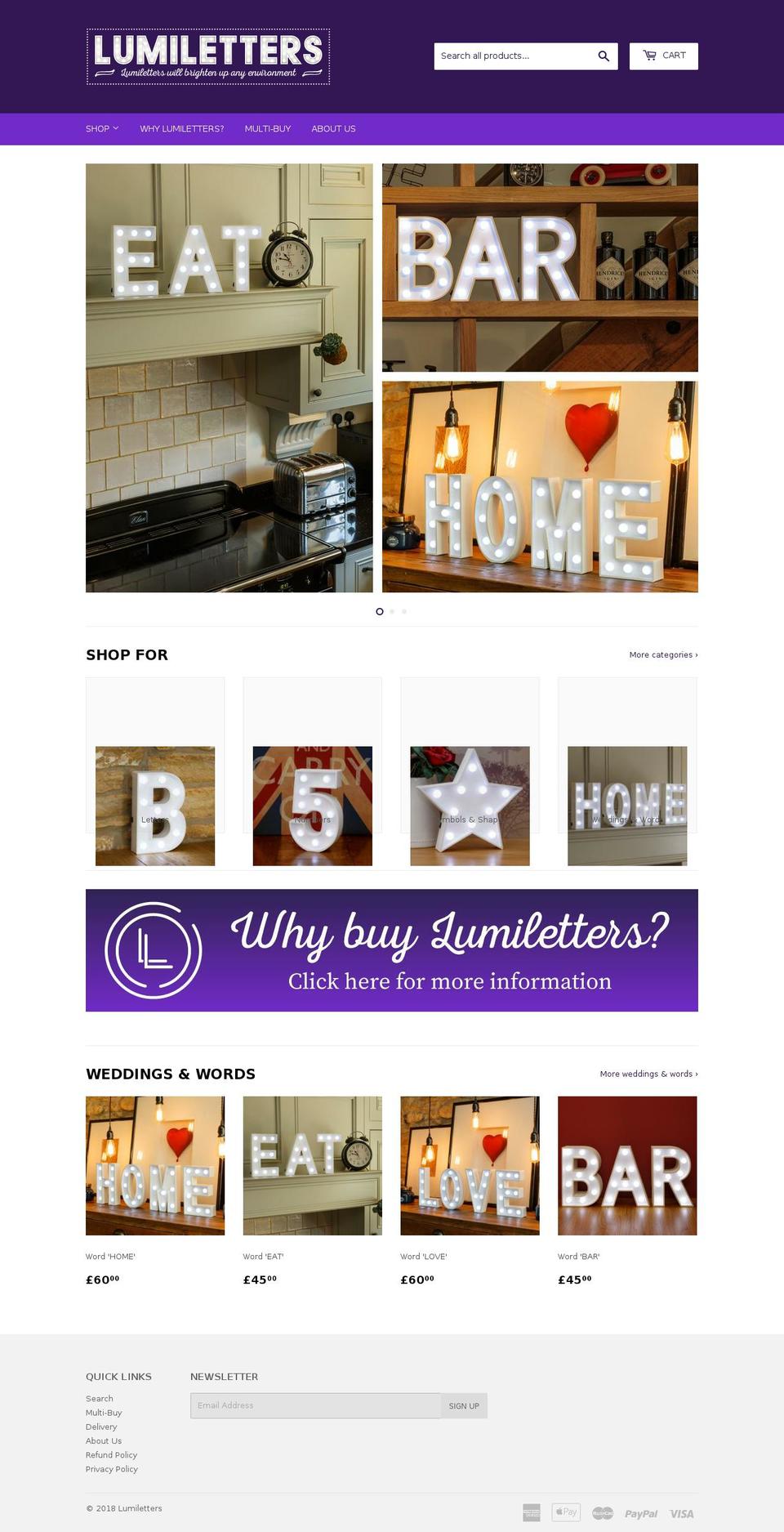 lumiletters.com — Shopify storefront screenshot