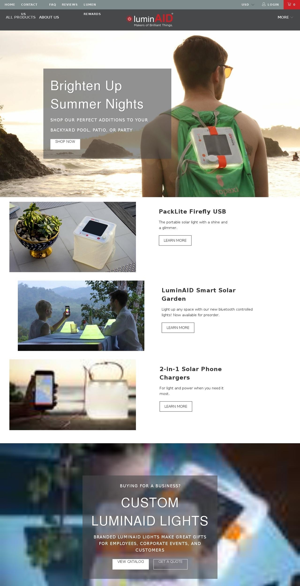 luminaid.co shopify website screenshot