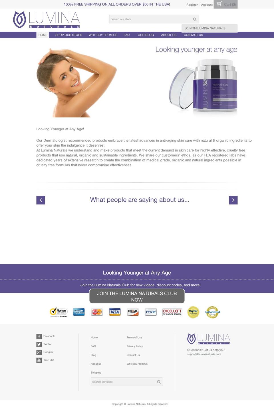 luminanaturals.com shopify website screenshot