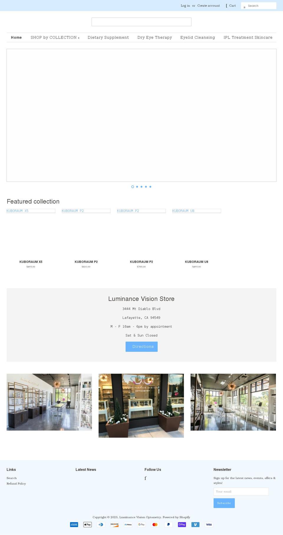 luminance-vision-optometry.myshopify.com shopify website screenshot