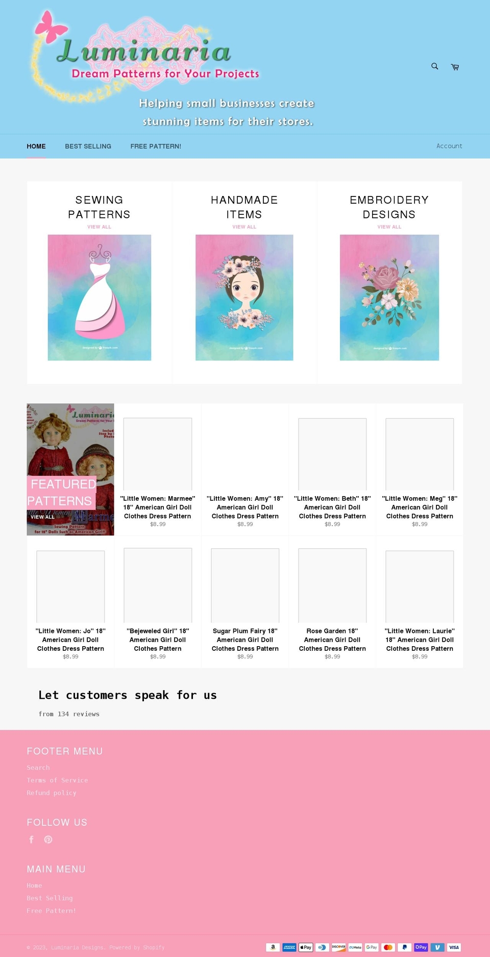 luminariadesigns.com shopify website screenshot
