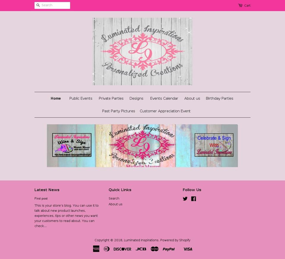 luminatedinspirations.com — Shopify storefront screenshot