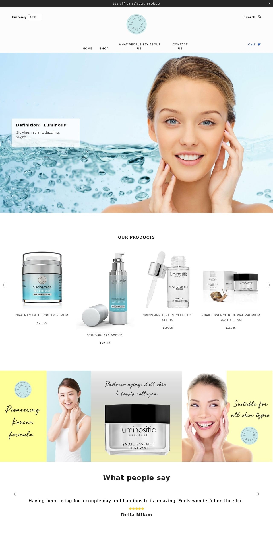 luminositie.com shopify website screenshot