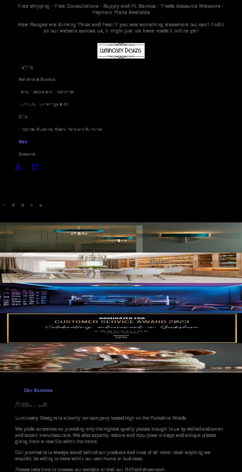 luminositydesigns.co.uk shopify website screenshot