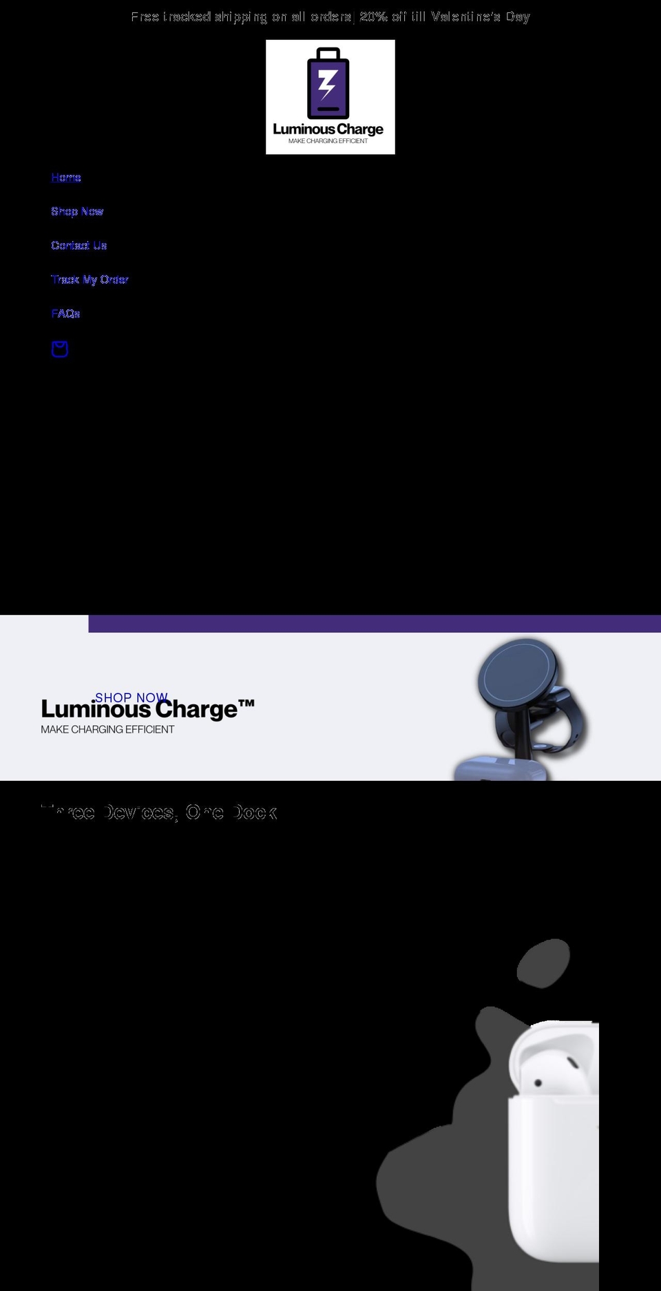 luminouscharge.com shopify website screenshot