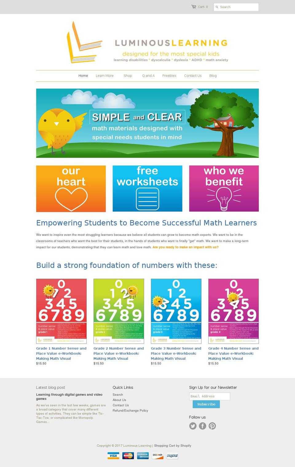 luminouslearners.net shopify website screenshot