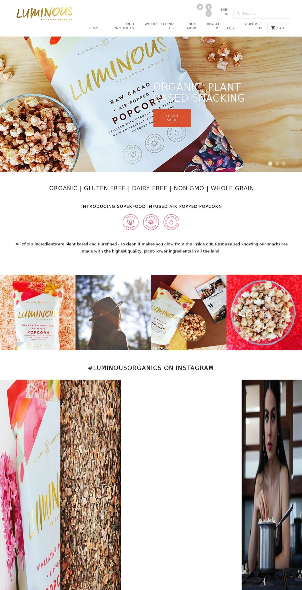 luminousorganics.com shopify website screenshot