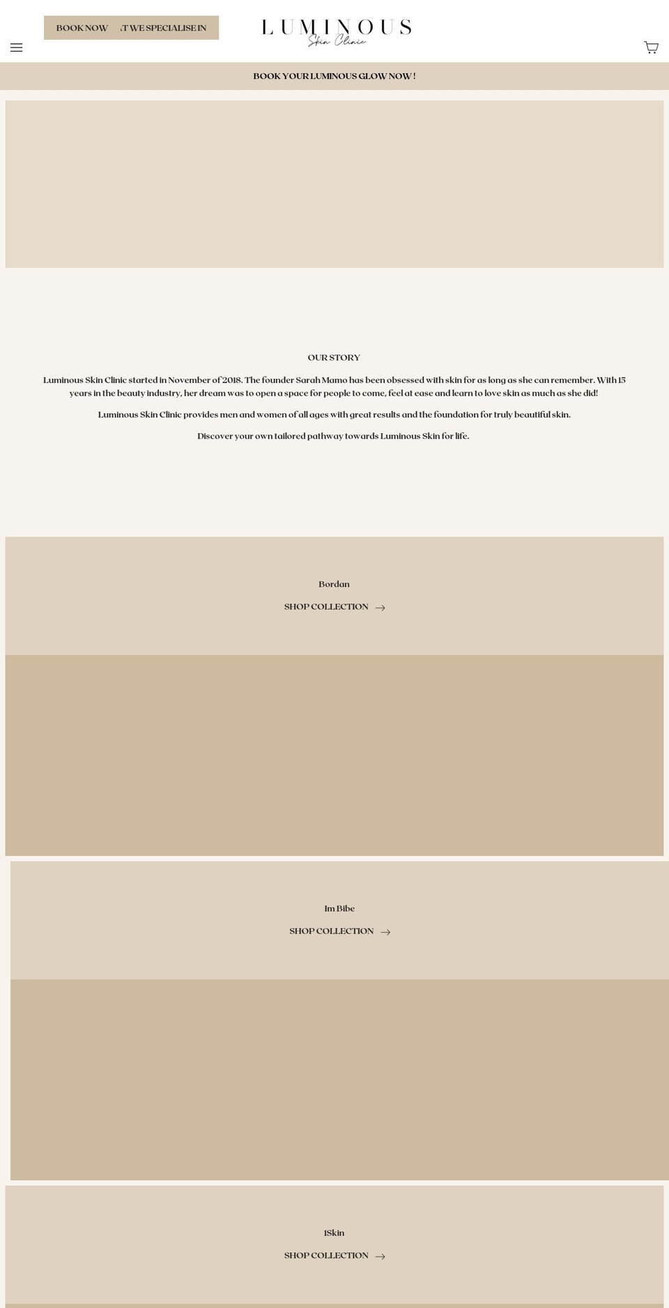 luminousskinclinic.com.au shopify website screenshot