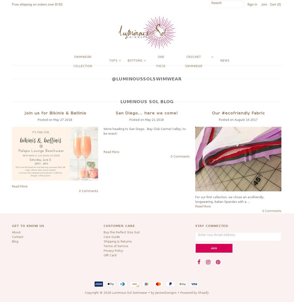 luminoussolswimwear.com — Shopify storefront screenshot