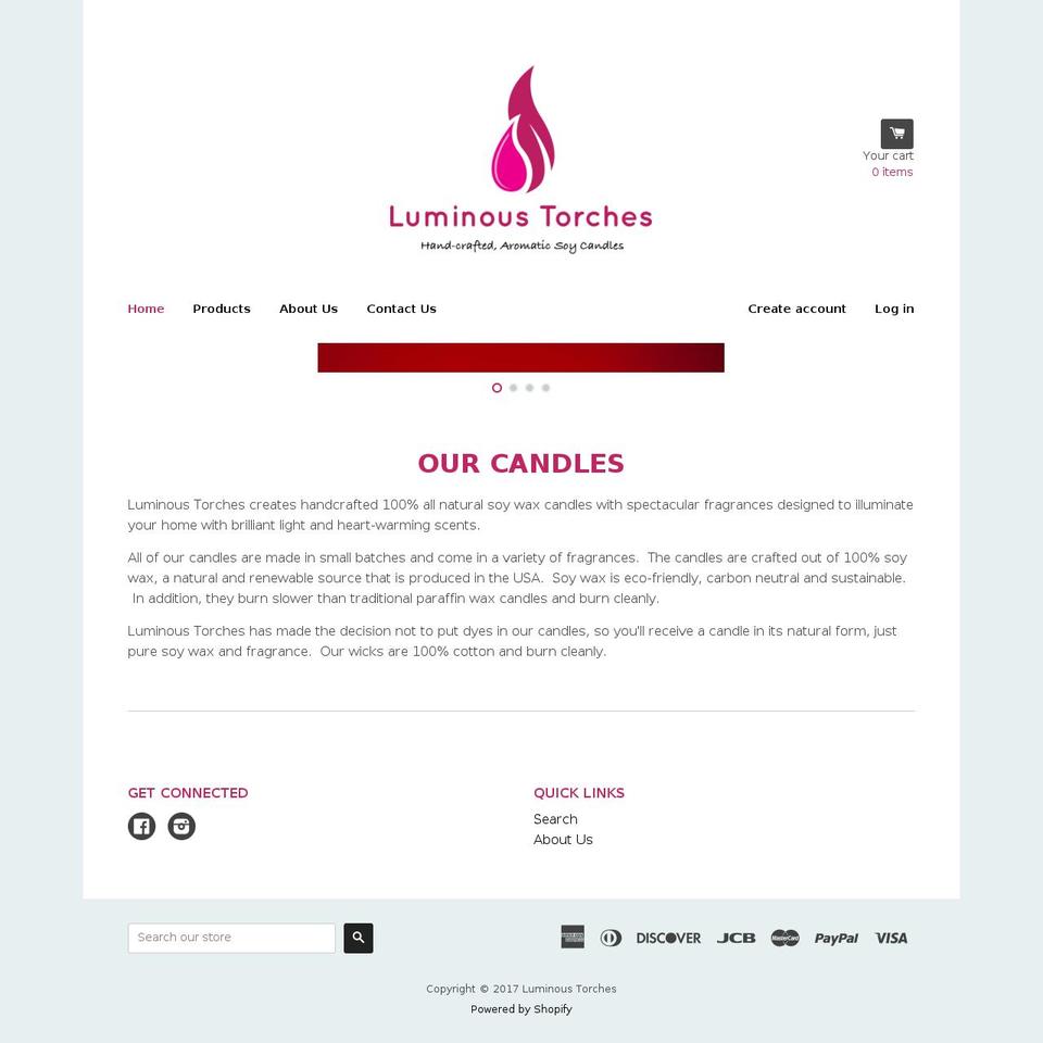 luminoustorches.com shopify website screenshot