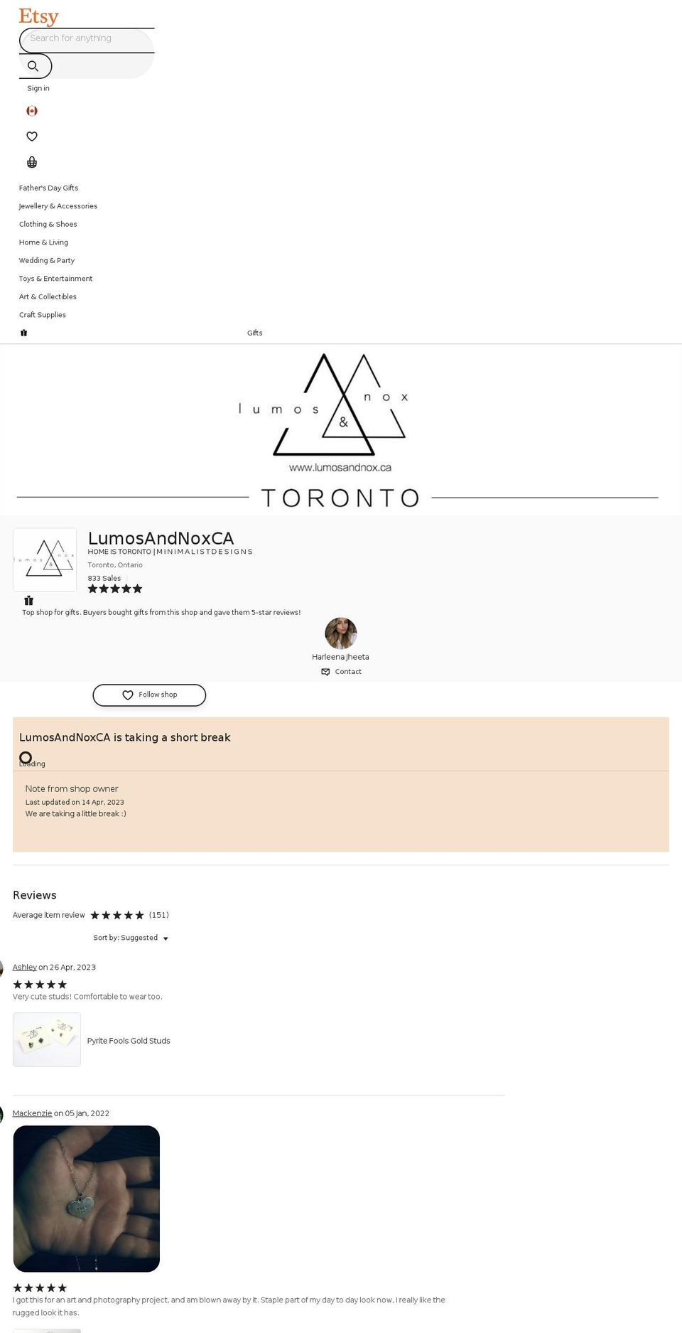 lumosandnox.ca shopify website screenshot
