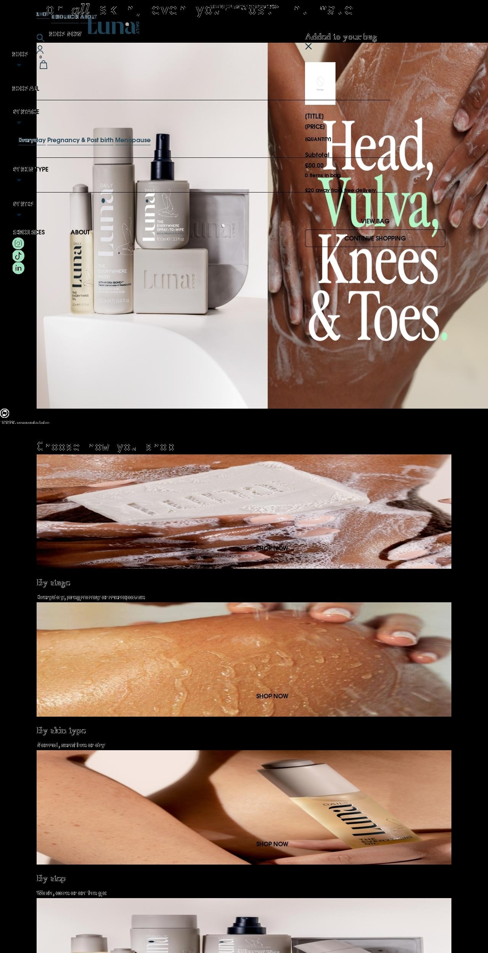 luna-daily.com shopify website screenshot