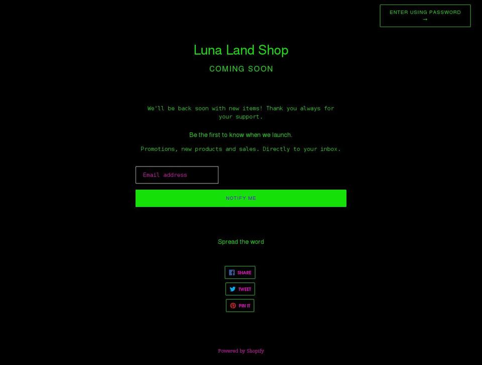 luna-land-shop.myshopify.com shopify website screenshot