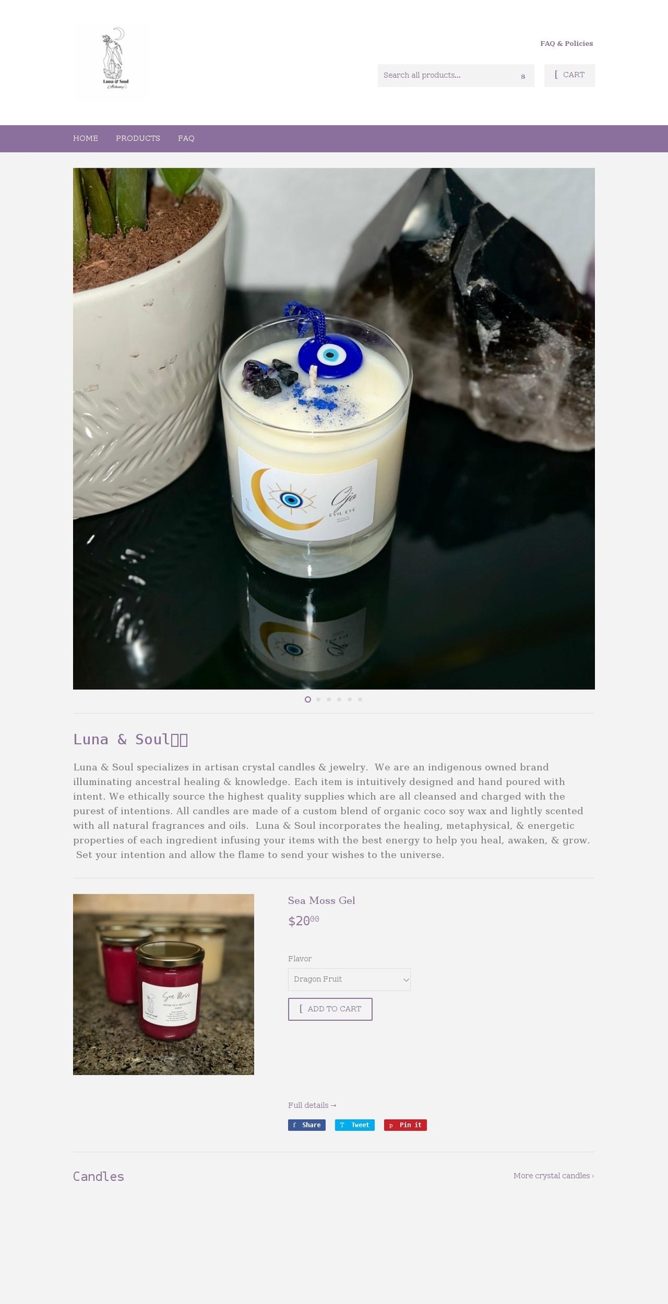 luna-n-soul.com shopify website screenshot