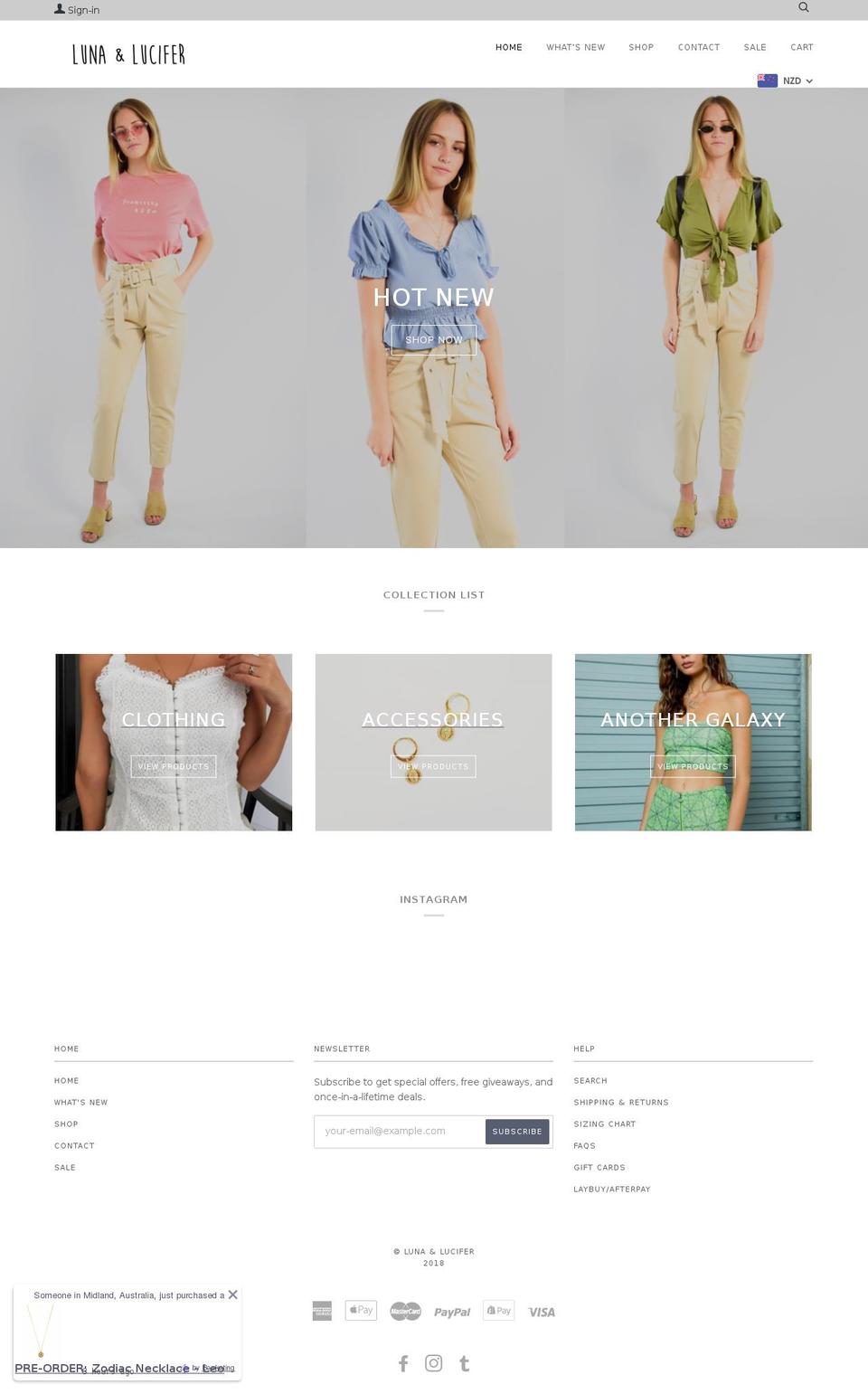 lunaandlucifer.com — Shopify storefront screenshot