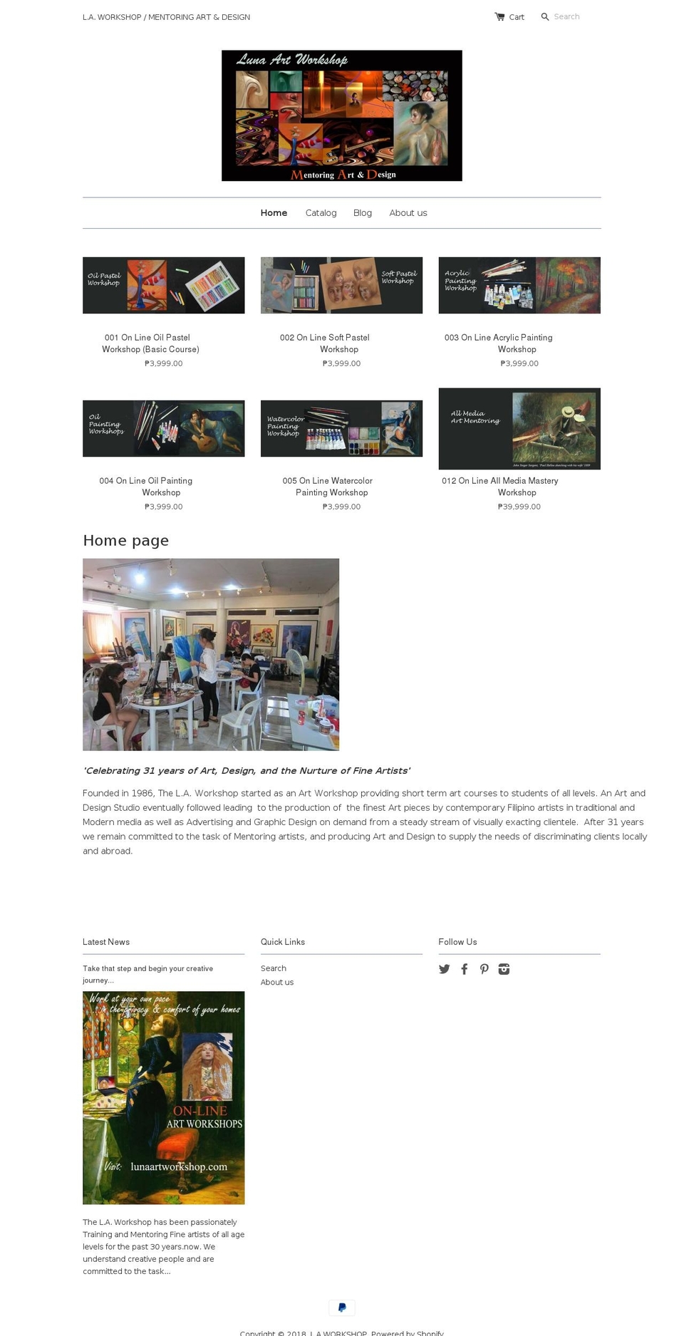lunaartworkshop.com shopify website screenshot