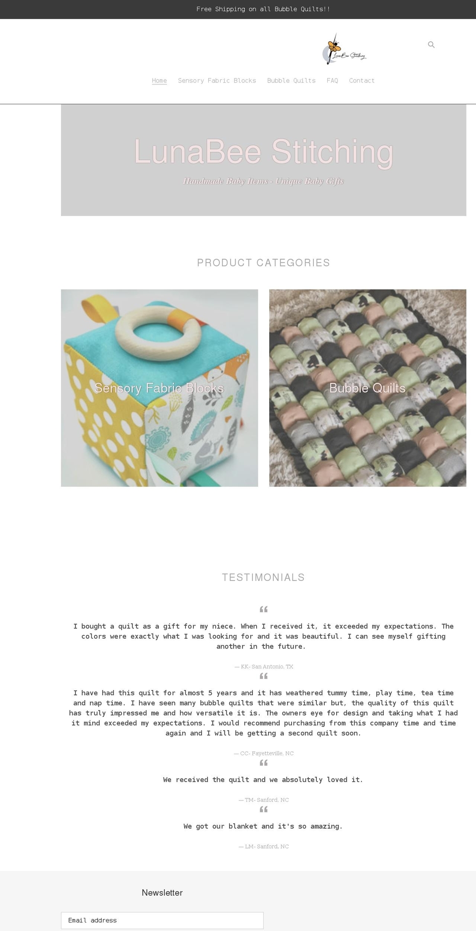 lunabeestitching.com shopify website screenshot