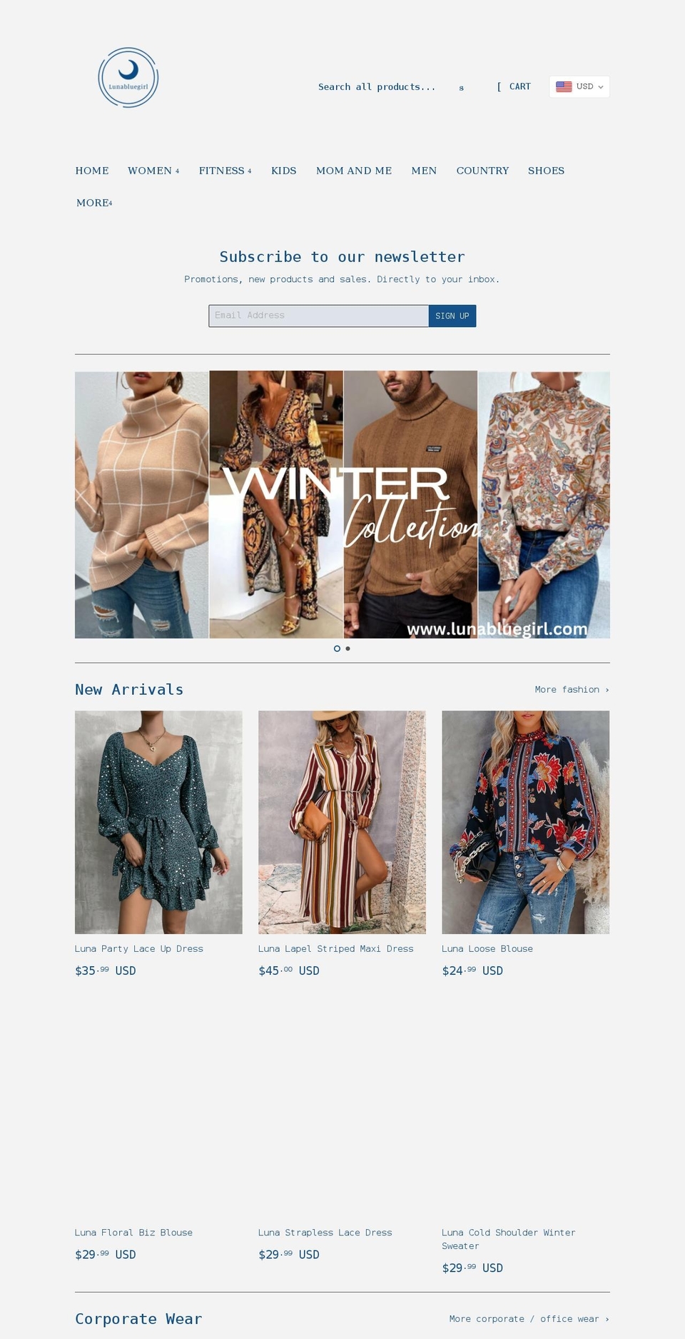 lunabluegirl.com shopify website screenshot