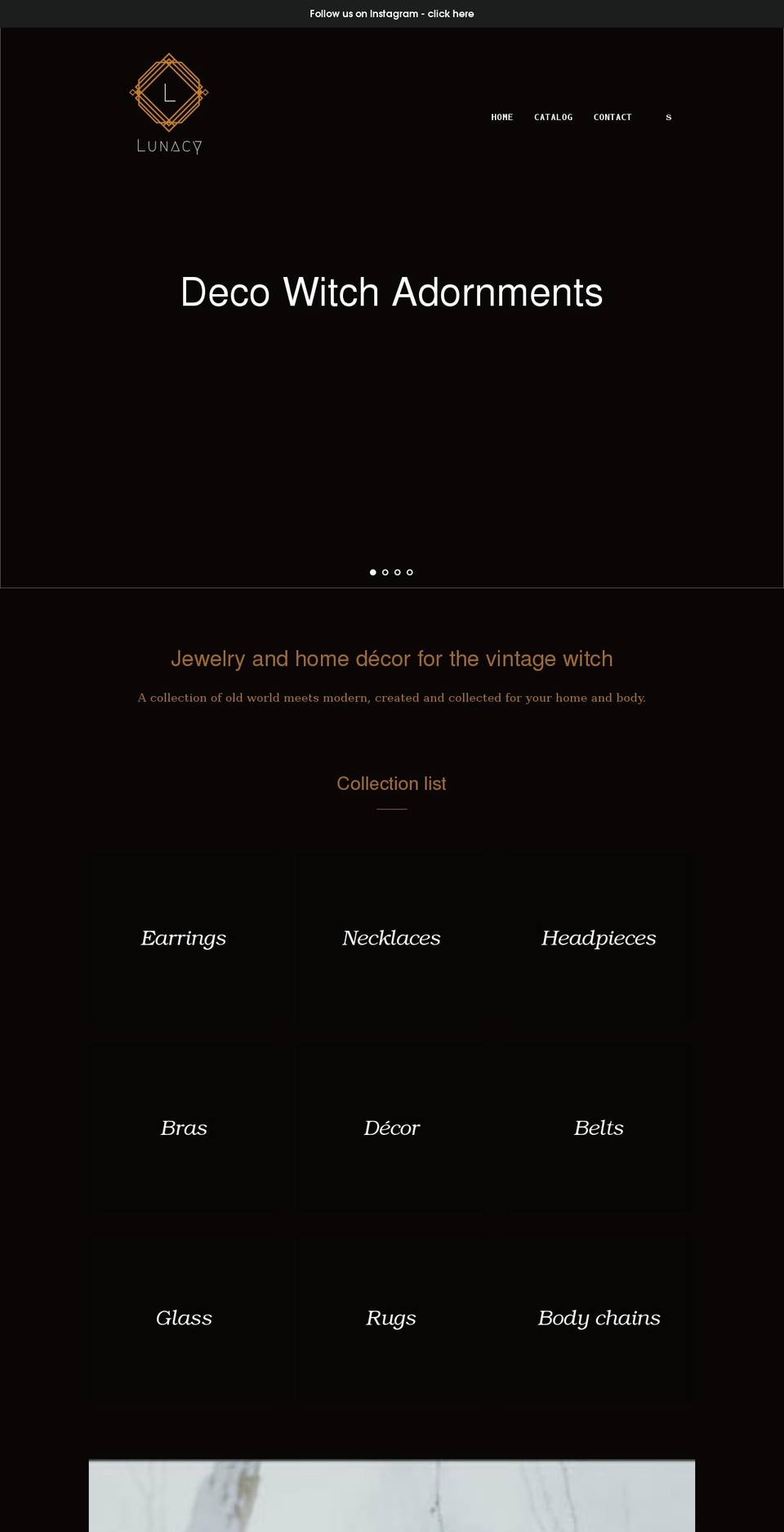 lunacyadornments.com shopify website screenshot