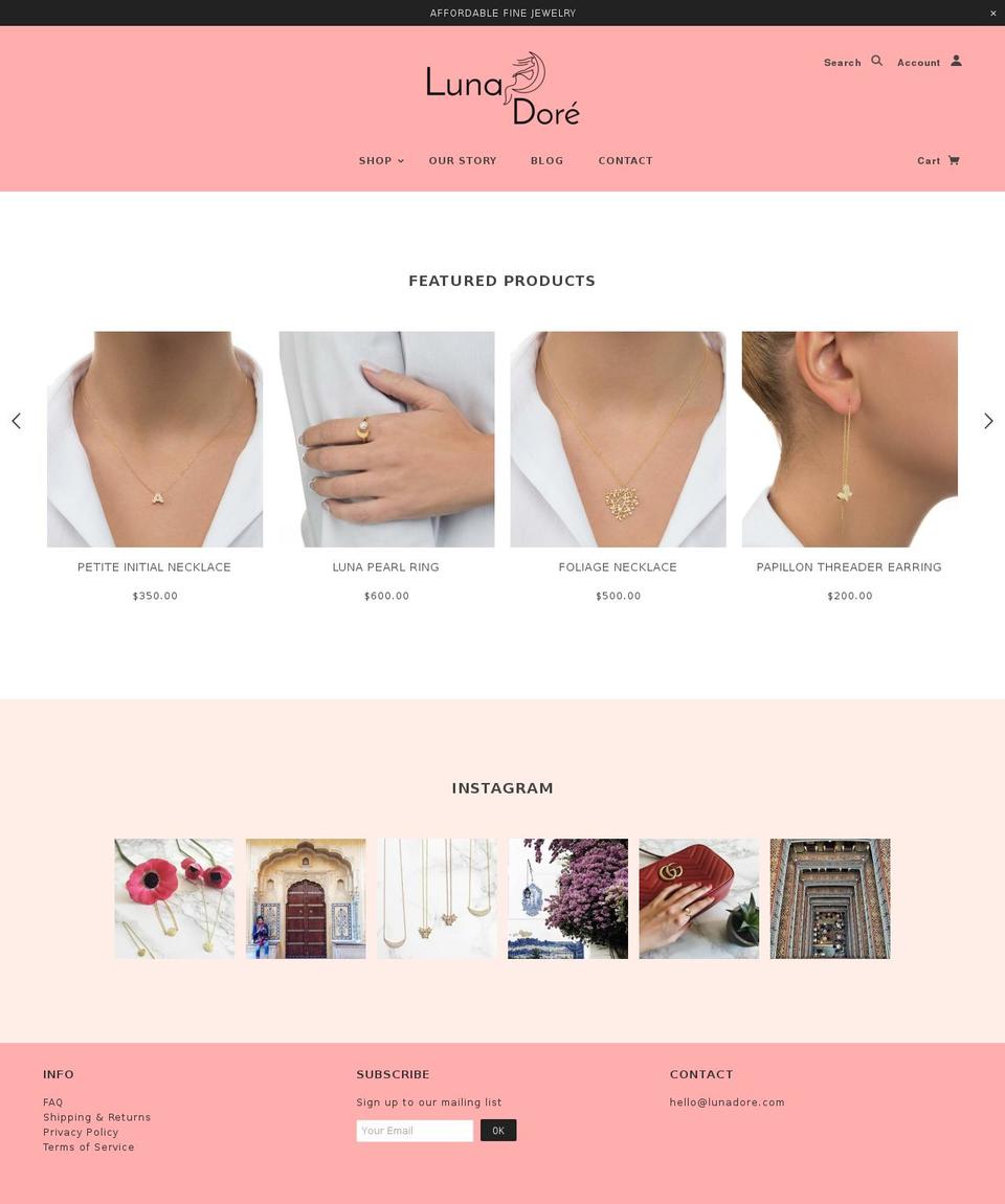 lunadore.com shopify website screenshot