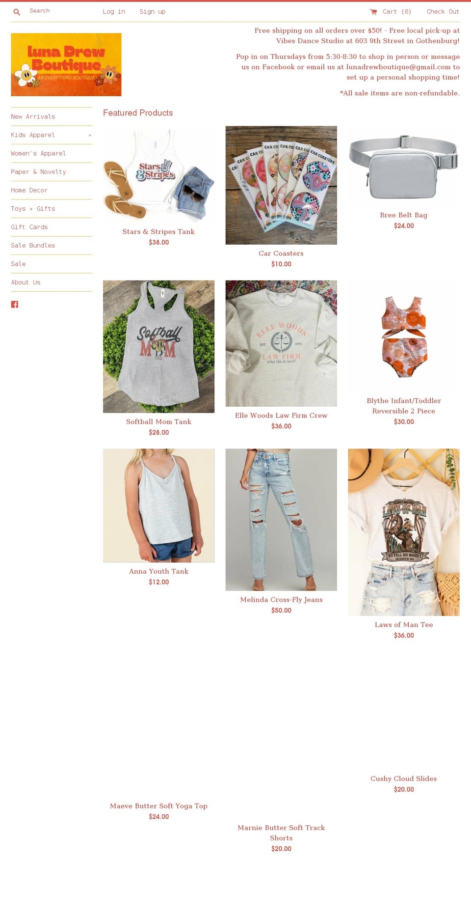 lunadrew.com shopify website screenshot