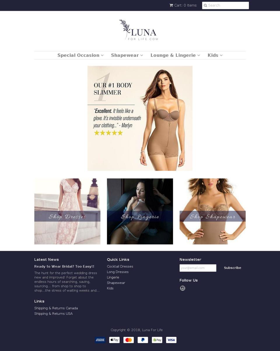 lunaforlife.com — Shopify storefront screenshot