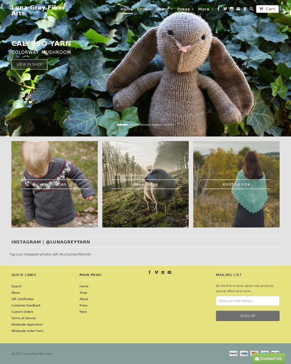 lunagreyfiberarts.com shopify website screenshot