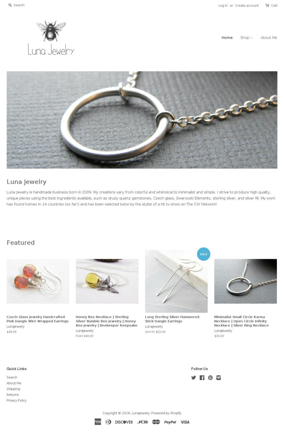 lunajewelry.net shopify website screenshot