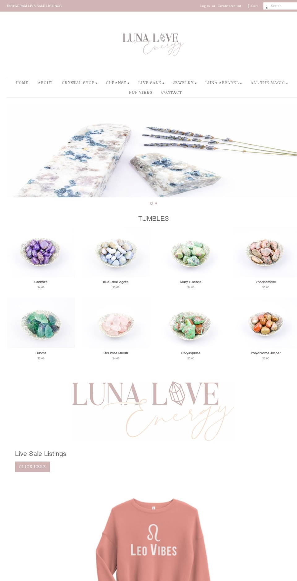 lunaloveenergy.com shopify website screenshot
