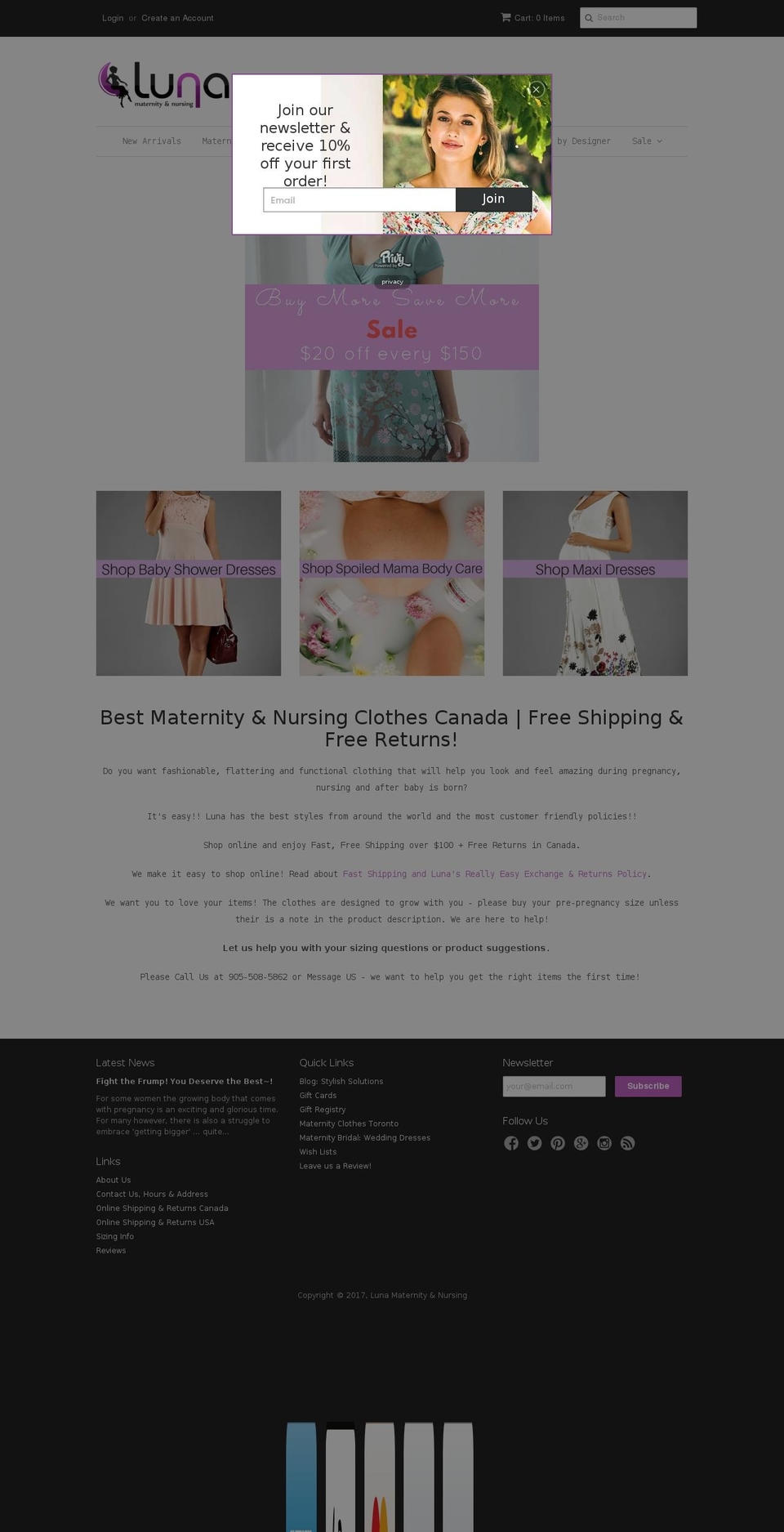 lunamaternity.com shopify website screenshot