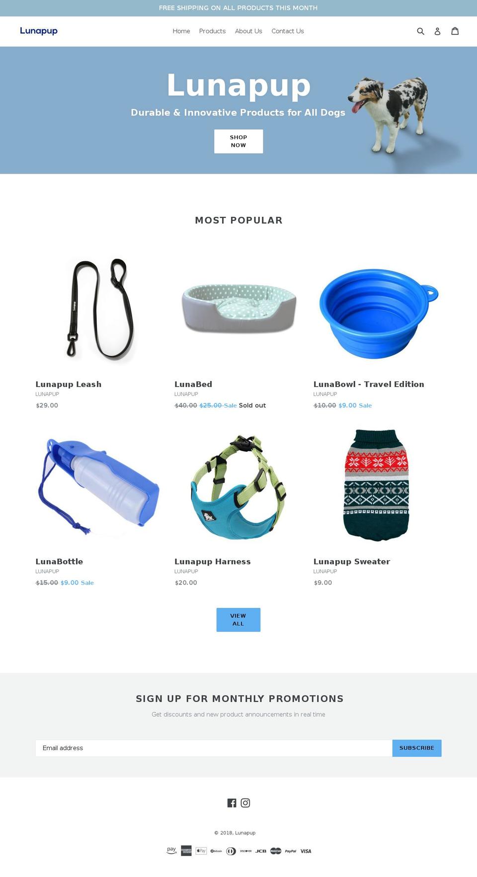 Saffron Shopify theme site example lunapup.com