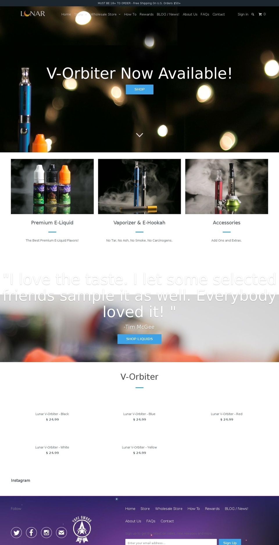 lunar-ecigs.com shopify website screenshot