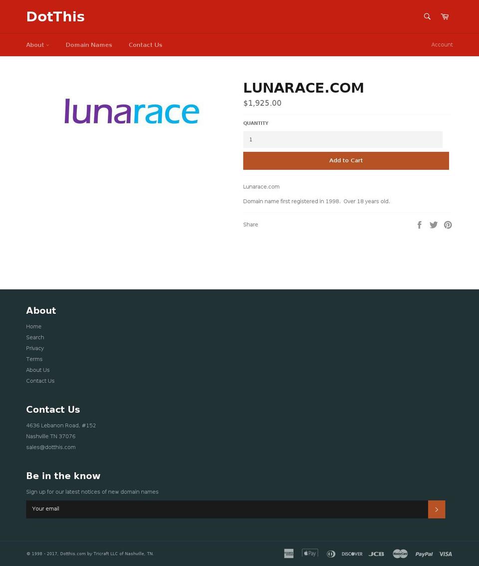 lunarace.com shopify website screenshot