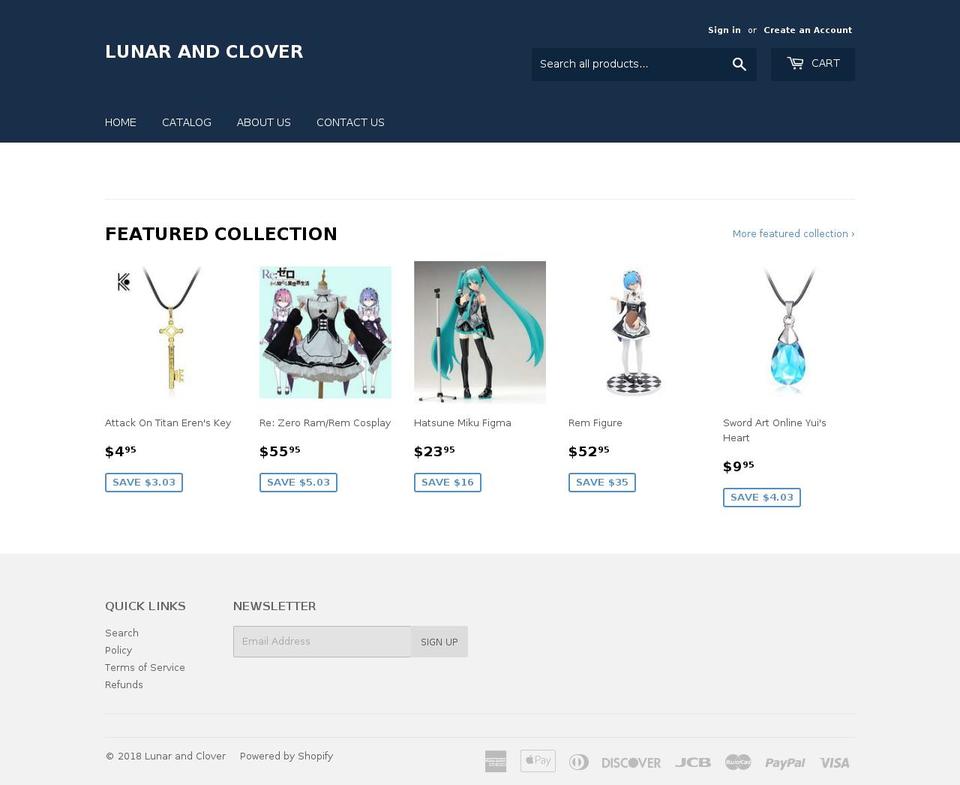 lunarandclover.com — Shopify storefront screenshot