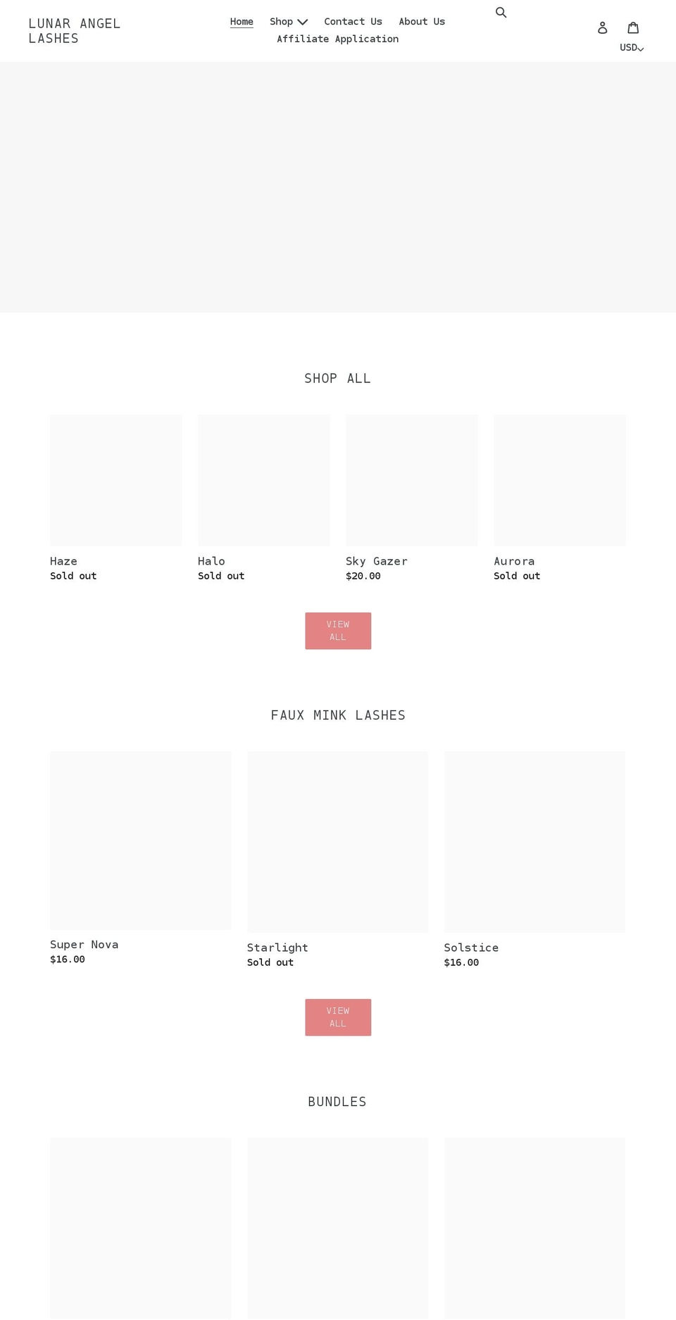 lunarangellashes.com shopify website screenshot