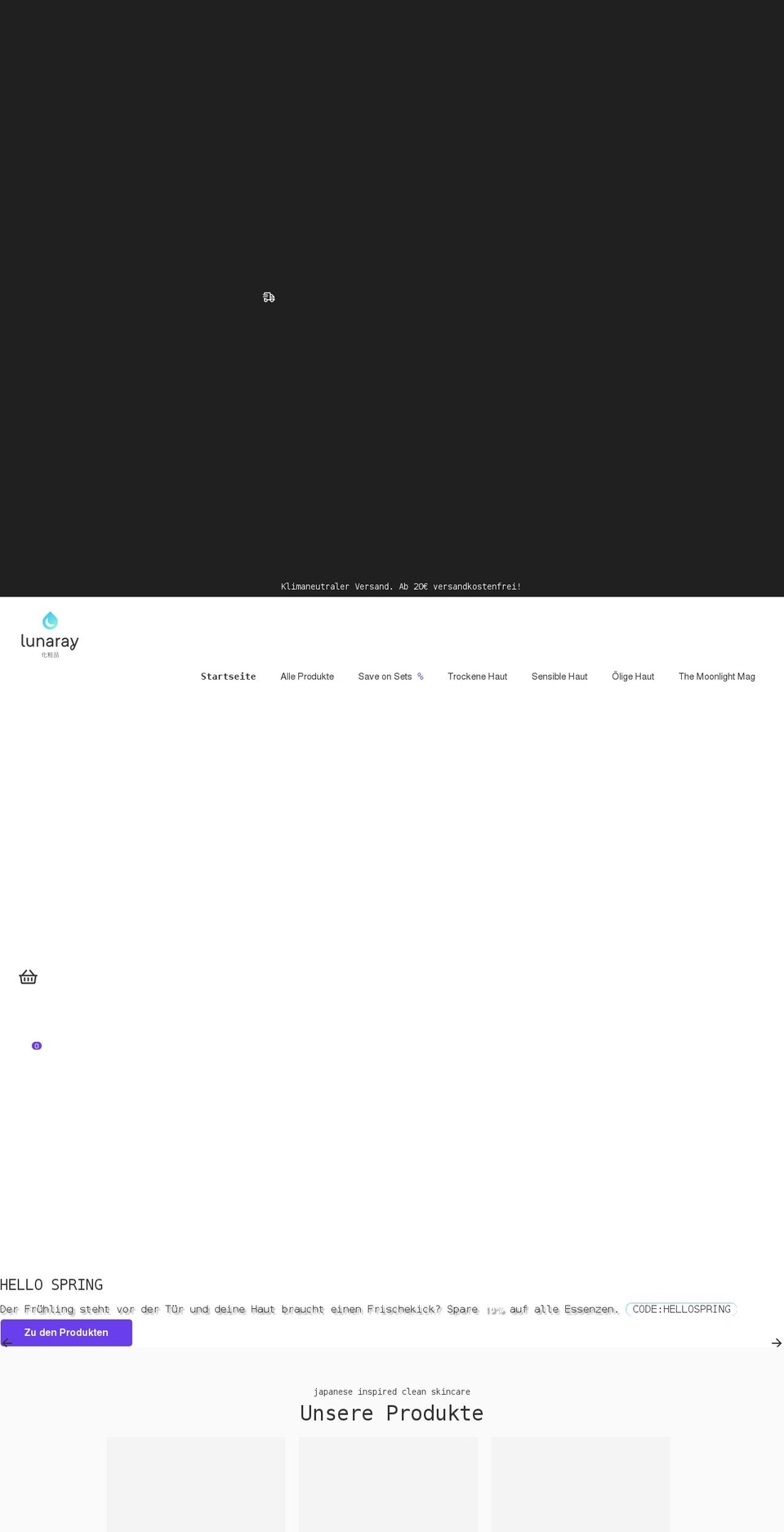 lunaray.de shopify website screenshot