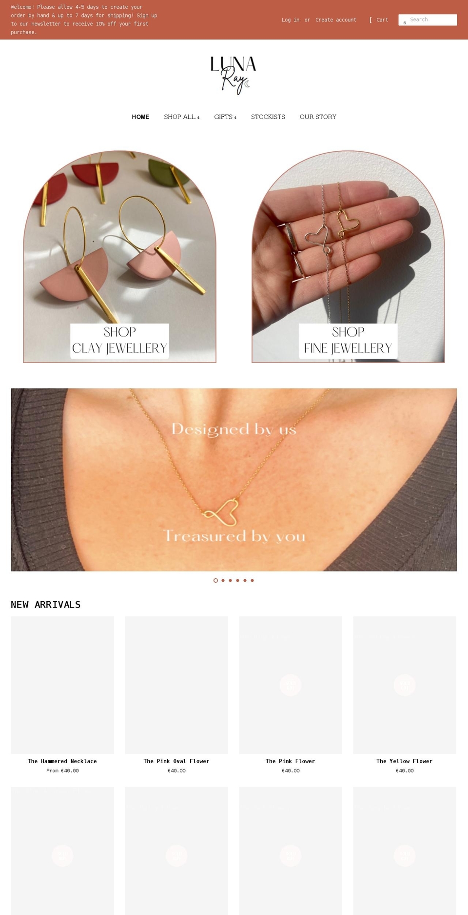 lunarayjewellery.com shopify website screenshot