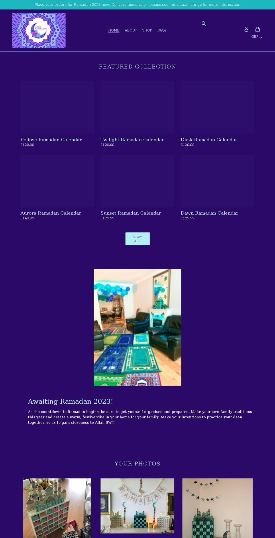 lunarcelebrations.com shopify website screenshot