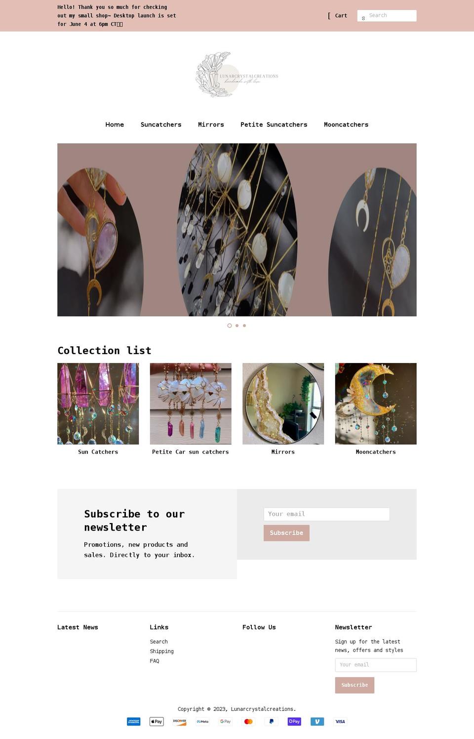 lunarcrystalcreations.com shopify website screenshot