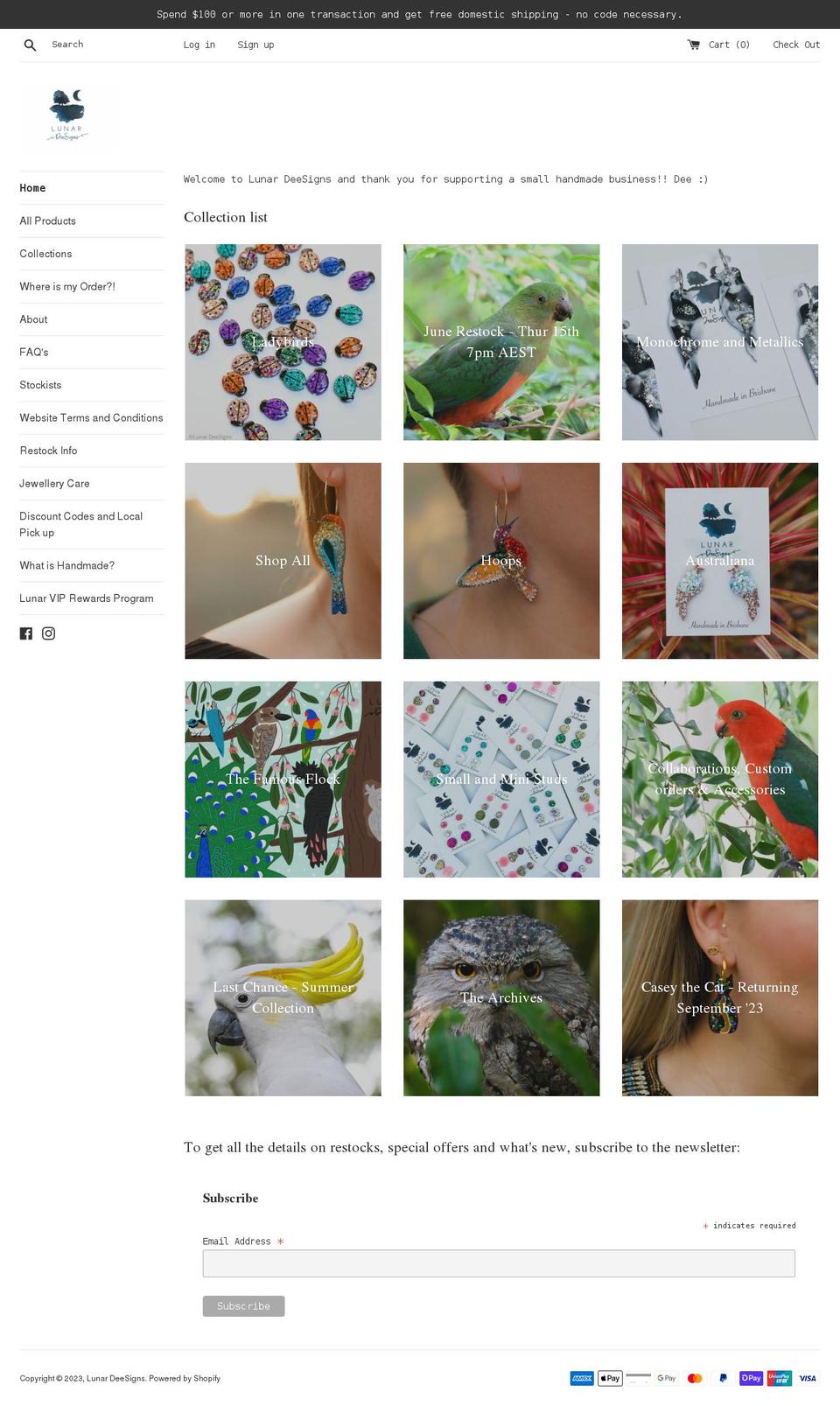 lunardeesigns.com.au shopify website screenshot
