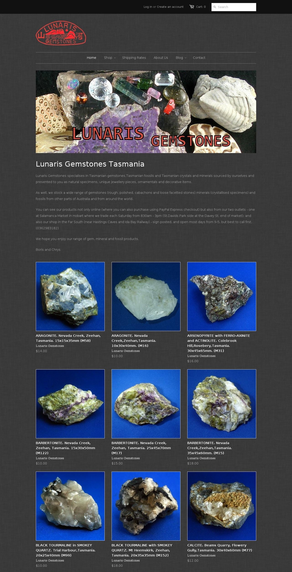 lunarisgemstones.com.au shopify website screenshot