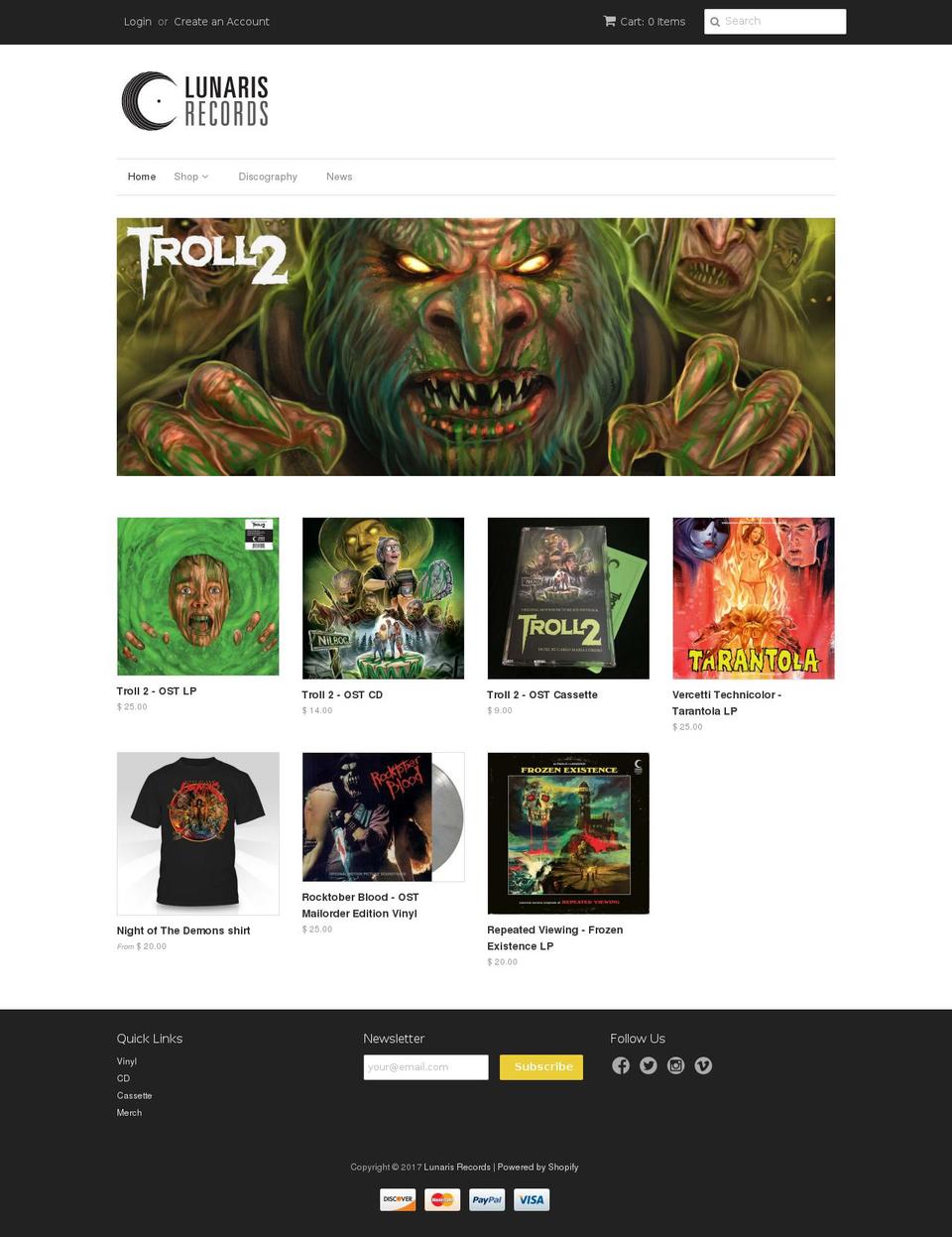 lunarisrecords.com shopify website screenshot