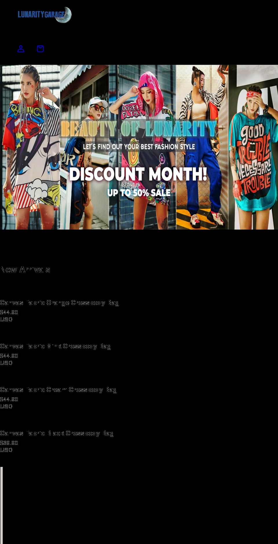 lunaritygarage.com shopify website screenshot