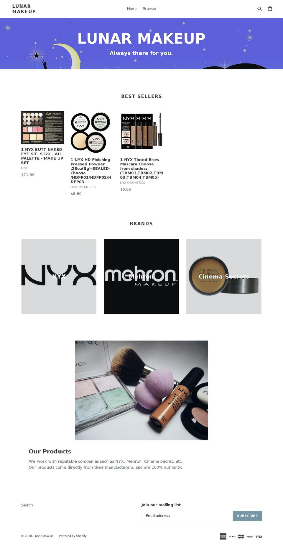lunarmakeup.com — Shopify storefront screenshot