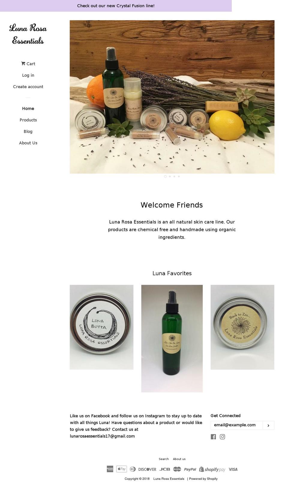 lunarosaessentials.net shopify website screenshot