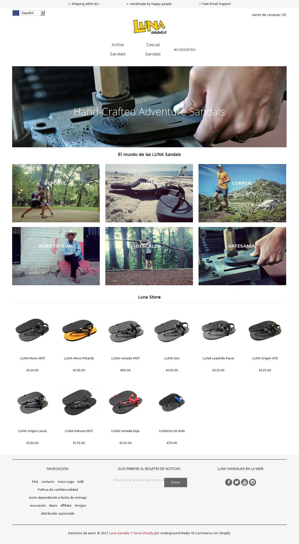 lunasandalsspain.com shopify website screenshot